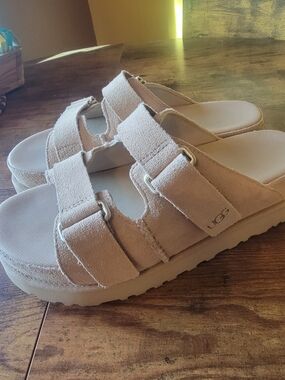 UGG Pink Suede Double Strap Slide Sandals